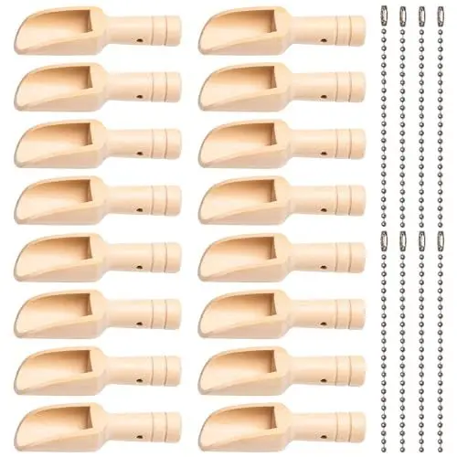 Produktbild: Mini Holzschaufeln Kinder 16 Stück mit 16 Pcs Kugelperlenkette Klein Mehlschaufel Küche Holz Teeschaufel, Salz Löffelchen Klein Holz Abfüllschaufel Montessori für Gewürze, Kaffee etc.