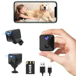 Produktbild: Mini Kamera,2K Überwachungskamera,Kamera Überwachung Innen mit 64G SD,Kamera Live Übertragung Handy APP 110 Tage Lange Standby WiFi Kamera,Bewegungsmelder Nachtsicht (Mini Kamera mit 64G SD Karte)