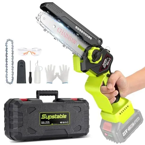 Produktbild: Mini Kettensäge 6 Zoll, Bürstenloser Motor Akku Kettensäge Kompatibel mit Makita 18V Akku, Handkettensäge mit Gehärtete Legierungsketten für Gartenscheren, Holzschneidenz (ohne Akku)