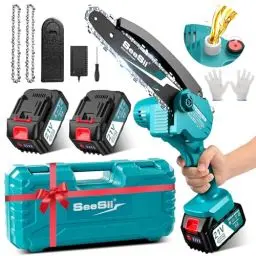 Produktbild: Mini Kettensäge mit Akku 8000mAh, Seesii 6 Zoll Mini Kettensäge Elektro mit Automatischer Öler und 2 Akku 4000mAh, Handkettensäge Akku für Gartenscheren Astschere Holzschneidenz