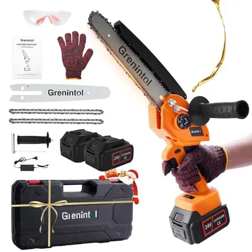 Produktbild: Mini Kettensäge mit Akku, 8 Zoll Elektro Kettensäge mit 1000W Bürstenloser Motor und 6000mAh Akkus, Elektrische Handkettensäge Mit Automatischer Öler, für Holzschneidenz, Garten, Bauernhof, Park