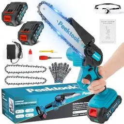 Produktbild: Mini Kettensäge mit Akku, 6 Zoll Akku kettensäge mit 1000W Bürstenloser Motor und 4000mAh Akkus, Mit 2 Ketten und Sicherheitsverriegelung, Handkettensäge Akku für Gartenscheren Astschere Holzschneiden