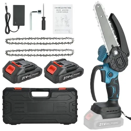 Produktbild: Mini Kettensage mit Akku Elektrische Astsage - 21V Akku Kettensäge 6 Zoll - Akku Motorsäge Kettensäge Elektro mit 2 Akku 2000mAh Handkettensäge Chainsaw Garden Pruning