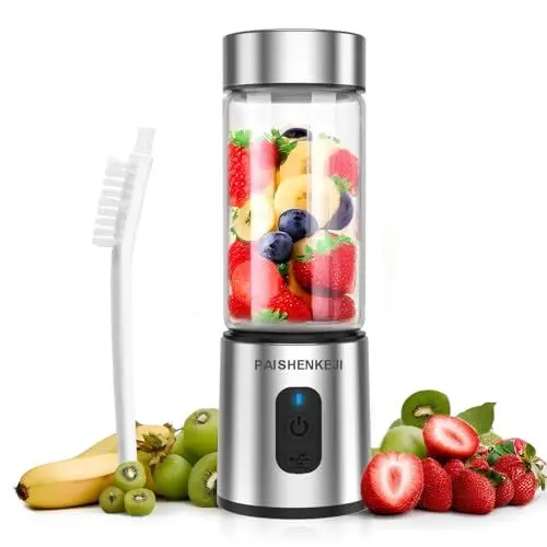 Produktbild: Mixer Smoothie Maker to Go Glas - Tragbarer Mini Blender 400ml Glasbehälter Smoothie Mixer mit 6-Klingen Edelstahl, USB Portable Blender für Saft, Shake Smoothie und Babynahrung