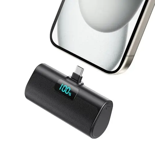Produktbild: Mini Powerbank 5200mAh, Klein Power Bank USB C PD Externer Akku, Compact LCD Digitalanzeige Akkupack Kompatibel mit iPhone 15/16, Samsung S23/24 Serie, Note20/10 Serie, Huawei, iPad Pro/Air-Schwarz