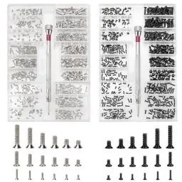 Produktbild: Mini Schrauben Set, 1000 Stk Kleine Schrauben M1.2 M1.4 M2, Brillenschrauben Set mit Schraubendreher, Senkkopf-Flachkopf-Rundkopf Schrauben Sortiment Set, für Uhren Brillen Laptop (Schwarz+ Silber)