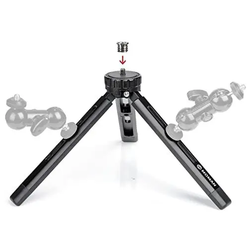 Produktbild: Mini Stativ, Moman Klein Dreibein Tischstativ Tripod Kamerastativ Ständer aus Aluminium mit 1/4 und 3/8 Schraube, Max. 5kg Belastung für GoPro Smartphone DSLR, Mini-Stativ-Tripod-Desktop-Tischstativ