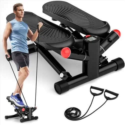 Produktbild: Mini Stepper für Zuhause mit Power Ropes, 2 in 1 Up-Down Swing Stepper mit LCD-Monitor, Stepper Hometrainer für Anfänger & Fitness Trainingsgerät 150kg - Bein/Arm Trainer, Home Fitness Exercise