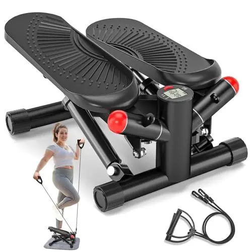 Produktbild: Mini Stepper für Zuhause mit Power Ropes, Höhenverstellbar Up-Down Swing Stepper mit LCD-Monitor, Stepper Hometrainer für Anfänger & Fitness Trainingsgerät 150kg Bein/Arm Trainer Home Fitness Exercise