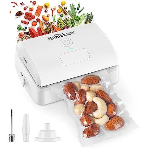 Produktbild: Mini Vakuumiergerät, HOMEKANE Vakuumierer, Handvakuumierer wiederaufladbar, Mini Folienschweißgerät mit Eingebauter Cutter, 5 in1 Automatischer Lebensmittelversiegeler für Snack-Plastiktüten