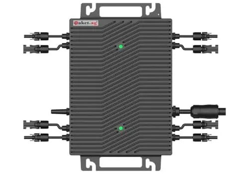 Produktbild: Mini Wechselrichter Paket.ag HSEU 2000D, 2000 W für Balkonkraftwerke. WiFi, APP, Drosselbar, Schuko Kabel 5m. 12 Jahre Garantie. 1500 Stunden unter Wasser getestet.