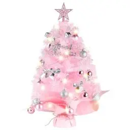 Produktbild: Mini Weihnachtsbaum Rosa 60cm, Siebwin Künstlicher Weihnachtsbaum Klein Mit Beleuchtung und Baumwipfel-Stern Weihnachten Dekoration für Home Office Shop Desktop