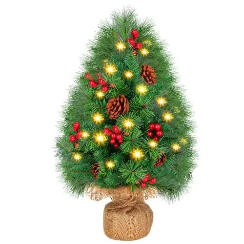 Produktbild: Weihnachtsbaum mit Beleuchtung Weihnachtsbaum Klein: 55CM Mini Tisch Weihnachtsbaum mit 2M Beleuchtung LED - Tannenbaum Künstlich Weihnachtsdeko Grün Christmas Tree für Tisch Büro Außen Xmas
