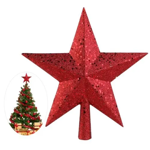 Produktbild: Mini Weihnachtsbaumspitze Glitzernder Roter Stern Mit Doppelseitigem Design Für Christbaumdekoration
