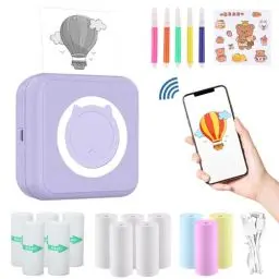 Produktbild: Mini drucker für Smartphone, mini drucker aufkleber, mini drucker 300DPI, tragbar Thermal Drucker Kompatibel mit iOS und Android, Kabellos Bluetooth Taschen fotodrucker, für Notizen, Memo - Lila