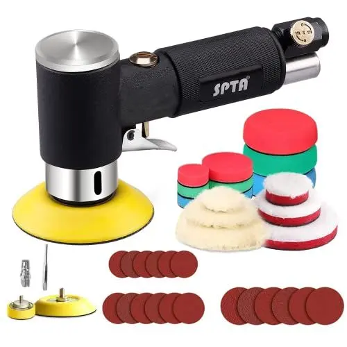 Produktbild: Mini poliermaschine, Druckluft Polierer, SPTA 25mm 50mm 80mm Exzenter schleifer Winkelschleifer mit 23tlg Polierschwamm Polierpad Polierfell Polierset Polierteller Kit von Auto, Möbeln,Metall-ARPS3SET