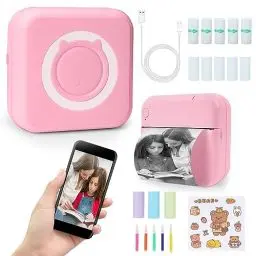 Produktbild: mini drucker für smartphone, fotodrucker für smartphone, mini drucker aufkleber, Bluetooth tragbarer thermodrucker für iOS und Android, mini drucker 300DPI für Journal, Notizen, Liste, Memo - Rosa