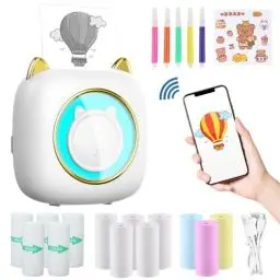 Produktbild: mini drucker für smartphone, fotodrucker für smartphone, mini drucker aufkleber, Bluetooth tragbarer thermodrucker für iOS und Android, mini drucker 300DPI für Journal, Notizen, Liste, Memo - weiß