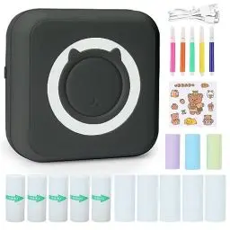 Produktbild: mini drucker für smartphone, mini drucker aufkleber, mini drucker 300DPI, Bluetooth tragbarer mini thermodrucker für iOS und Android, mini fotodrucker für Journal, Notizen, Liste, Memo - Schwarz