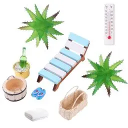 Produktbild: Miniatur Deko Sauna Zubehör Set, 11 Teile Wellness Deko Zubehör, Spa Sauna Wellness Gutschein, Geschenkidee für Wellness Gutscheine und Geldgeschenk