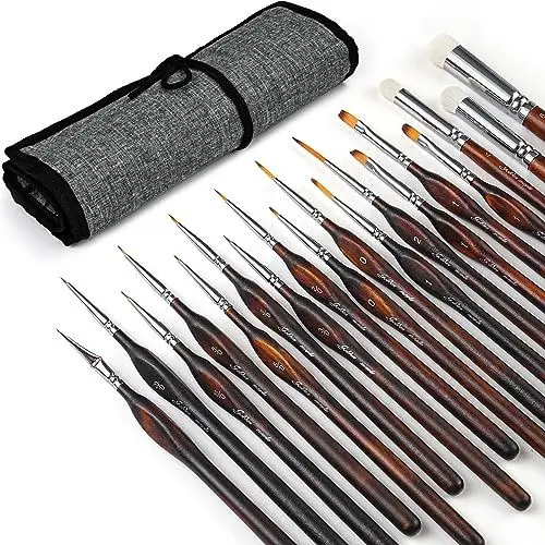 Produktbild: Miniatur-Pinsel Drybrush-18-teiliges Mikro-Detail-Pinsel-Set, kleine feine Detail-Modellpinsel für Acryl, Aquarelle und Malen nach Zahlen, Zitadelle, Figur, Braun