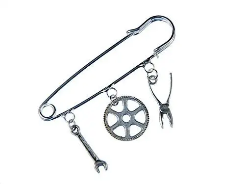 Produktbild: Miniblings 3er Werkzeug Brosche Sicherheitsnadel Pin Tools Zange Schlüssel Zahnrad Silber - Handmade Modeschmuck I Anstecknadel Button Pins