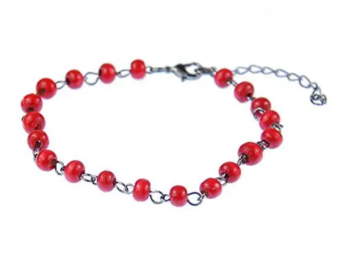 Produktbild: Miniblings Rote Perlen Fußkettchen Fußkette Ethno Folklore Kette Holzperlen rot- Handmade Modeschmuck I Sommer Beach Sommerschmuck