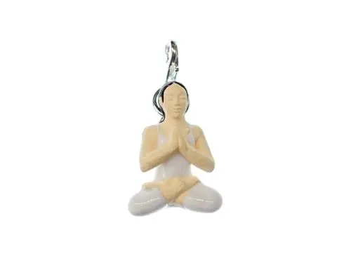Produktbild: Miniblings Yoga Frau Lotussitz Charm Yoga Buddhismus Meditation Keramik - Handmade Modeschmuck I Kettenanhänger versilbert - Bettelanhänger Bettelarmband - Anhänger für Armband