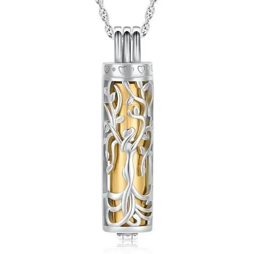 Produktbild: Minicremation Zylinder Urne Halskette für Asche Baum des Lebens Einäscherung Schmuck Hollow Zylinder Vial Anhänger Halskette Keepsake Memorial Schmuck für Männer Frauen