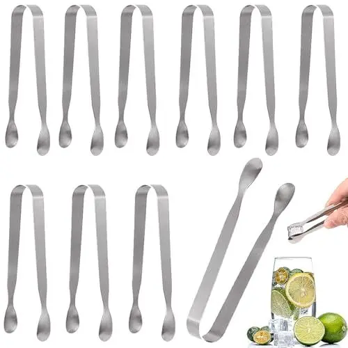 Produktbild: Mini-Eiszangen,10 Stück Edelstahl Zuckerzange Set Salat Eiswürfelzange Salatzange Gebäckzange Eiswürfelzange Mehrzweck-Zange für Zuckerwürfel,Eiswürfel,Dessert,Buffet,Picknick（Silber,11cm)