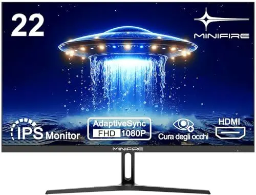 Produktbild: Minifire 22 Zoll Business Computer Monitor, Desktop Gaming Monitor, IPS, FHD 1080p,75 Hz, Adaptive-Sync, Eye Comfort, sRGB 110%, Ultra Thin Aperture, Tilt, VESA, HDMI, VGA, PC Bildschirm-Schwarz