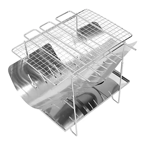 Produktbild: Mini-Holzkohlegrill, faltbarer Edelstahl-BBQ-Grill, Tisch-Feuerstelle, tragbarer Camping-Grill, gebogener Schlitz, Rucksackgrill für Terrasse, Outdoor-Picknicks, Wandern