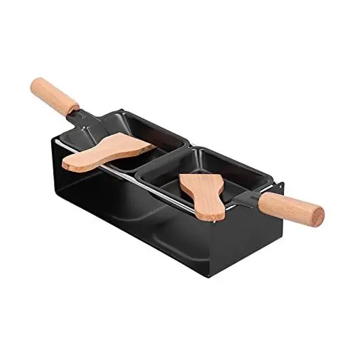 Produktbild: Mini-Käse-Raclette-Set, Grillplatte, tragbar, antihaftbeschichtet, Mini-Käse-Grillpfanne mit Holzgriff für Käse, Fleisch, Fisch