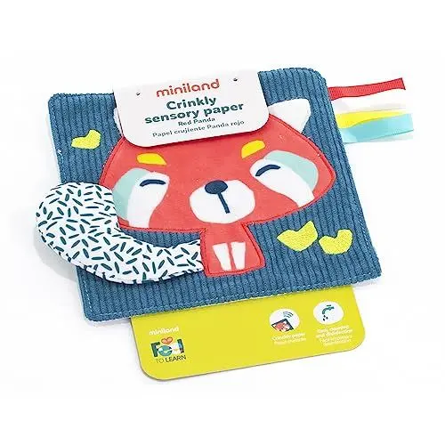 Produktbild: Miniland Knistertuch für Babys, roter Panda. Sinnesanregung für 0 bis 6 Monaten. Kollektion Feel to Learn