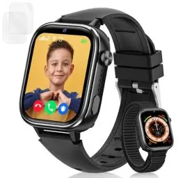 Produktbild: Minilandia 4G Kinder Smartwatch, HD Video und Anruf, Kids Smartwatch mit Familien Chat, SOS, GPS, Spiel, Klassenmodus, Schrittzähler, Wasserdicht Kinder Uhr, Geschenke für Mädchen Jungen (Schwarz)
