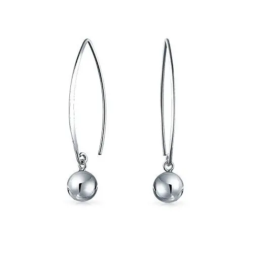 Produktbild: Minimalistische geometrische lineare lange dünne Ohrhaken-Threader-Kugel-Tropfen-Ohrringe für Frauen .925 Sterlingsilber 8MM Perle