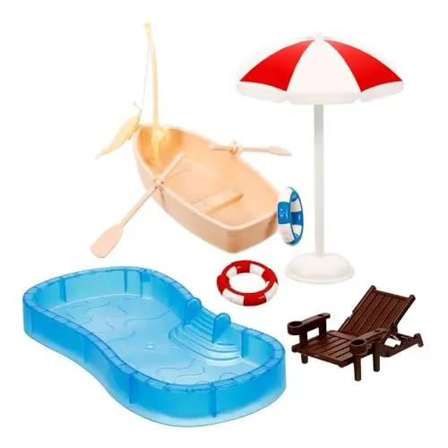 Produktbild: Mini-Stranddekorationen: Miniatur Deko Strandbar Strandkorb Strand Schwimmbad Boot Sonnenschirme Deko Miniatur Set für DIY Garten Puppenhaus Dekoration