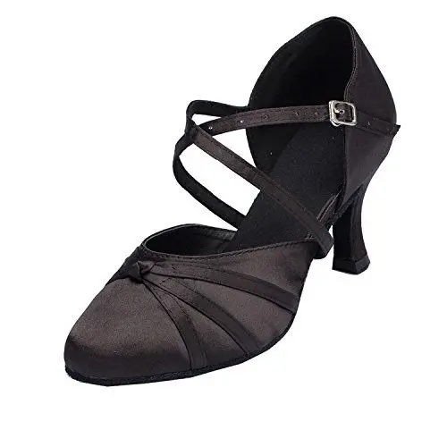 Produktbild: MINITOO Damen Latin Salsa Ankle Strap Tanzschuhe Hochzeit Prom Pumps Schuhe L117A Schwarz 7.5cm Absatz EU 39.5