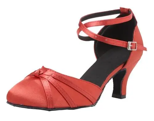Produktbild: MINITOO Damen Latin Salsa Ankle Strap Tanzschuhe Hochzeit Prom Pumps Schuhe L117A Rot 6 cm Absatz EU 39.5
