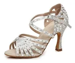 Produktbild: MINITOO Damen Tanzen Schuhe Tanzschuhe Latein Salsa Glitzer Sandalen L429 Weib Silber EU 41