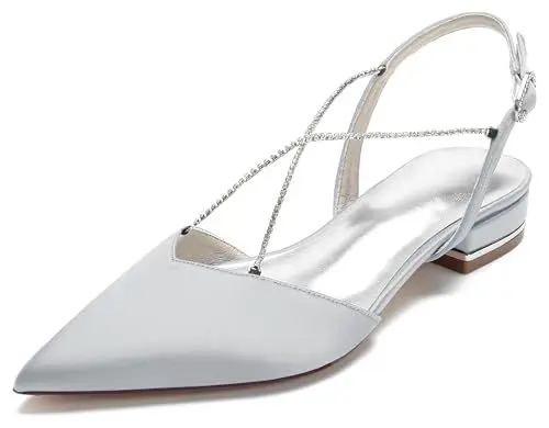 Produktbild: MINITOO Summer Hochzeits Flache Schuhe Damen Mädchen Slingback Abend Party Pumps MY174 Silber EU 39.5