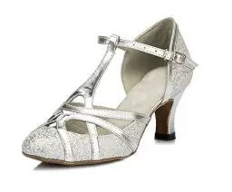 Produktbild: Minitoo qj6133 Damen Geschlossen Zehen High Heel PU Leder Glitzer Salsa Tango Ballsaal Latin t-strap Dance Schuhe, Silber Silver-6cm Heel .5,36.5 EU/4 UK