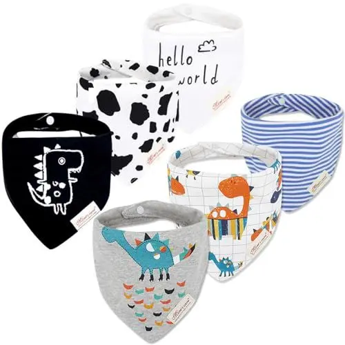 Produktbild: Minizone Baby Halstücher 6er Pack, Super Weich und Absorbiert Dreieckstuch Sabberlätzchen Baby mit Baumwolle Bandana für Jungen Mädchen, Dinosaurier