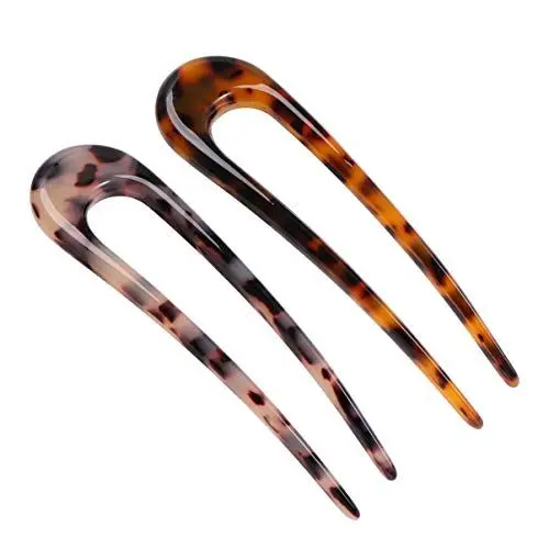 Produktbild: Minkissy 2Pcs Französische Haargabel Zelluloid Chignon Haarnadeln Haar Hochsteckfrisur U Stifte Stifte Zopf Twist Bobby Pins für Brötchen (Zufällige Farbe)