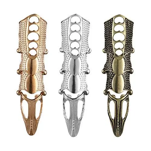 Produktbild: Minkissy 3 Stück Voller Fingerring Knöchel Gelenk Ring Retro Gothic Rock Verstellbar für Halloween Cosplay Kostüm Party Zubehör