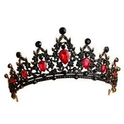Produktbild: Minkissy Schwarze Krone mit Rot Kristall:Gothic Kronen für Frauen, Prinzessinnen & Königin Hochzeits-Tiara, Kopfschmuck für Halloween Kostüme, Braut Accessoires, Party Dekoration