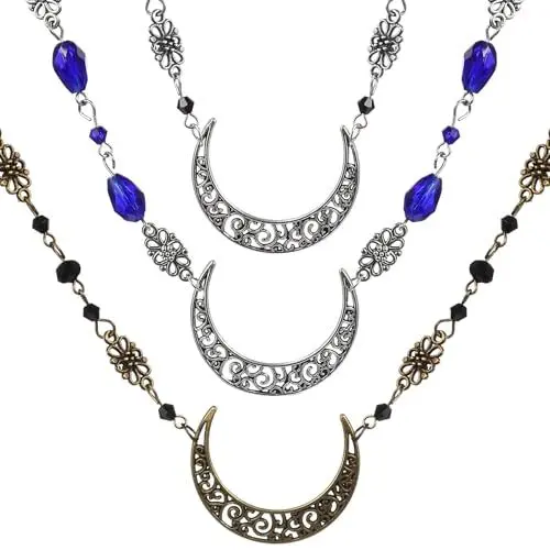 Produktbild: Minkissy böhmischen Kopf Kette Mond Anhänger Kopf Kette Halbmond Kopfschmuck Retro Kristall eingelegten Stirn Schmuck Halskette für Frauen Dame Mädchen 3St