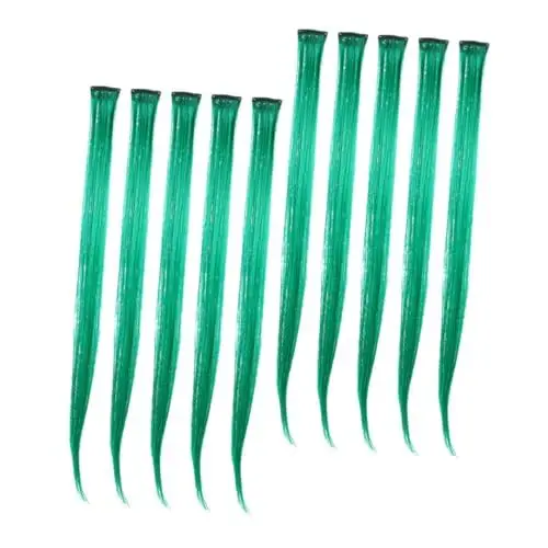 Produktbild: minkissy 10 Stk Perücke Haarverlängerungen Gerade Perücken Gerades Grünes Haarteil Frauenperücken Clip-in-echthaarverlängerung Natürliche Schmücken Hochtemperaturdraht Damen Hängende Ohren