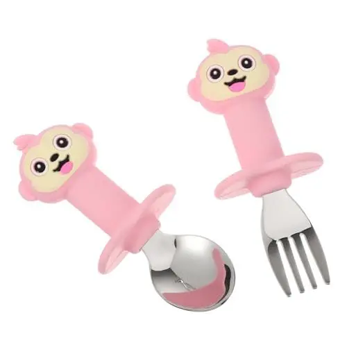 Produktbild: minkissy 1Satz Teiliges Babygeschirr Set mit Cartoon Affendesign und Gabelset für Kleinkinder Rutschfester Griff Sicher und für Babynahrung