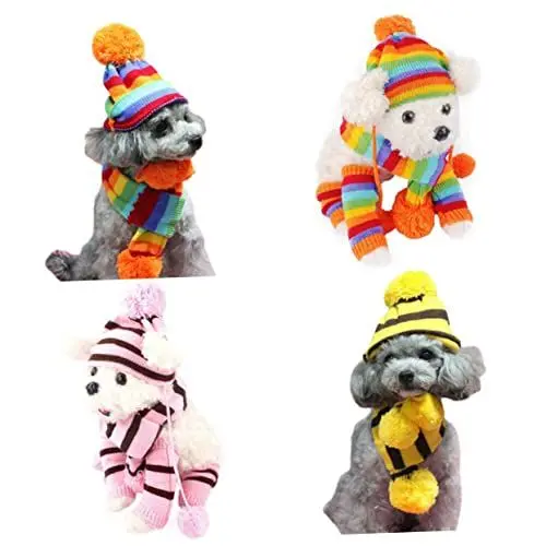 Produktbild: minkissy 1 Satz Haustier Winter Zubehör Hund Winter Schal Hundeschal Welpen-Outfits Hundeweihnachtspullover Hundehalswärmer Festival-Strpe-Kleidung Socken Für Katzen Hüte ütze Weihnachten